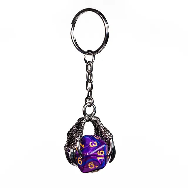 Llavero Garra de Dragón con D20 - Púrpura | Dados para juegos de rol y mesa en PiedraBruja Chile