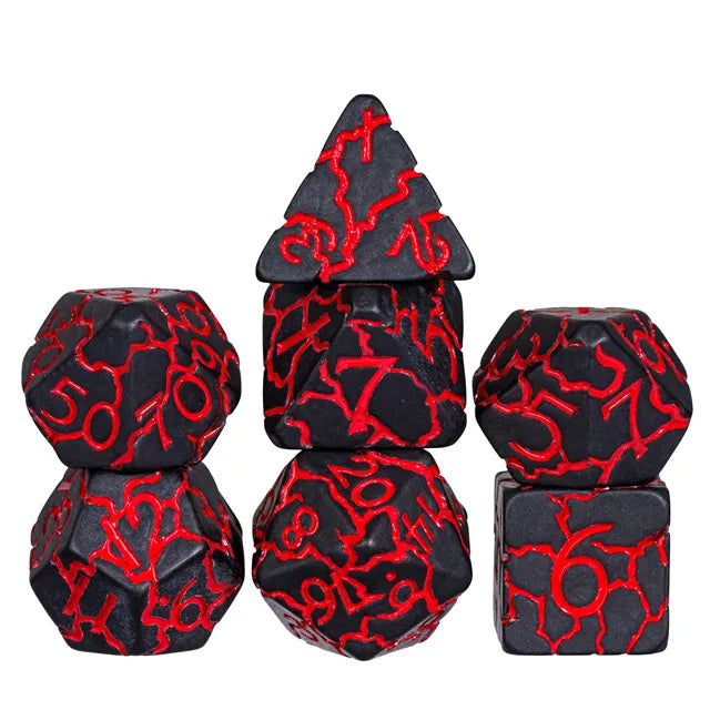 Craquelados - Negro y Rojo | Dados para juegos de rol y mesa en PiedraBruja Chile