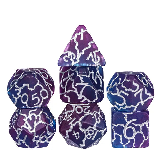 Craquelados - Púrpura y Azul | Dados para juegos de rol y mesa en PiedraBruja Chile