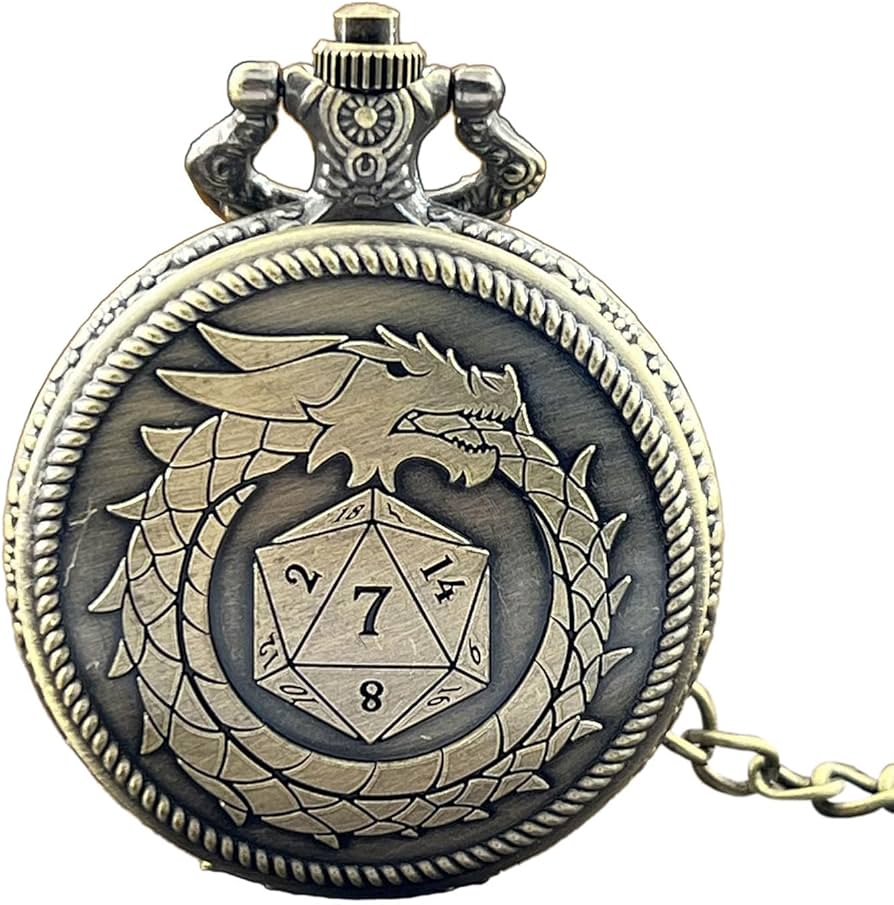 Locket Draco-Uroboros + Mini Dados Metálicos - Bronce