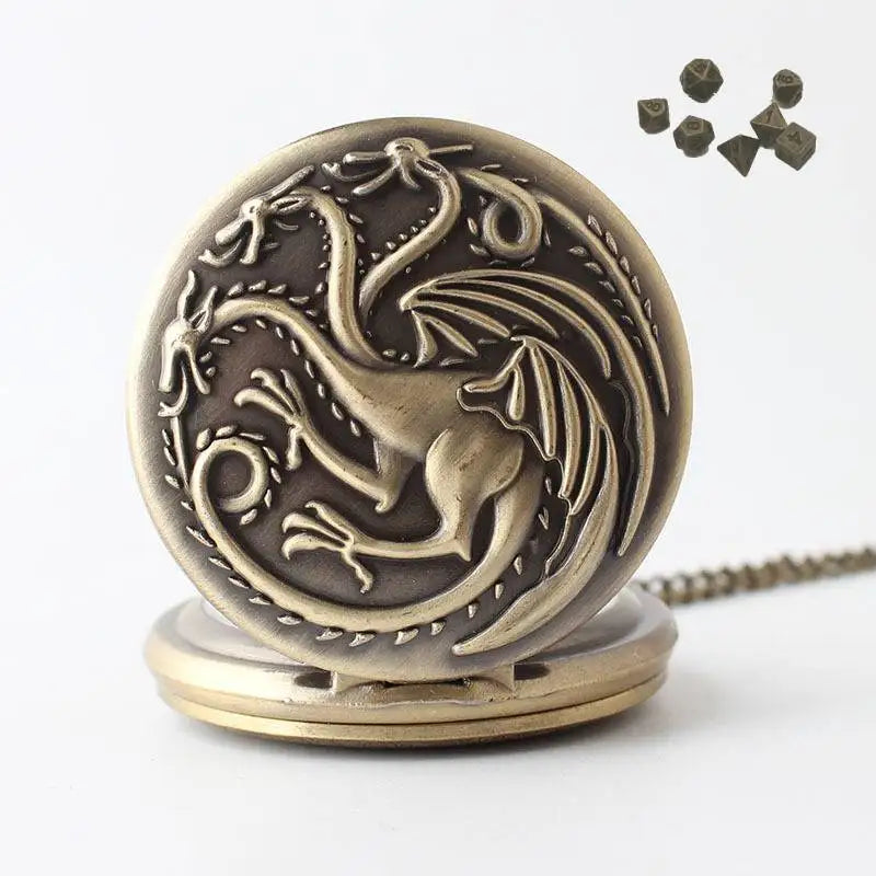 Locket Targaryen + Mini Dados Metálicos - Bronce