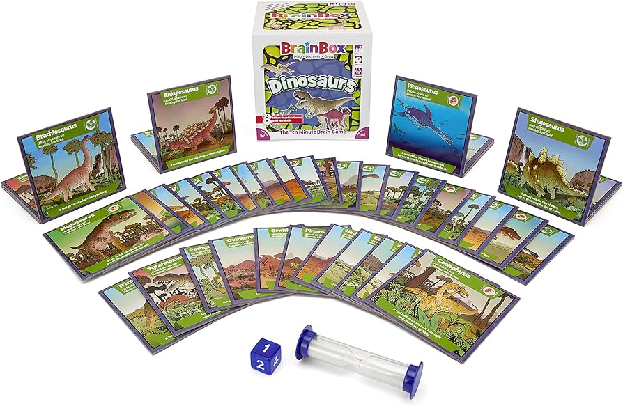 Contenido del juego de mesa Brainbox dinosaurios