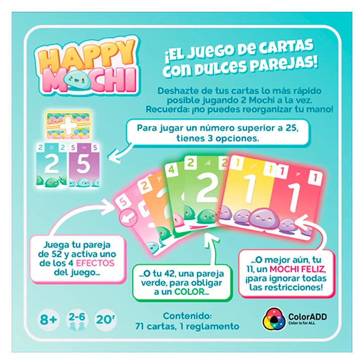 Contra portada del juego de mesa happy mochi