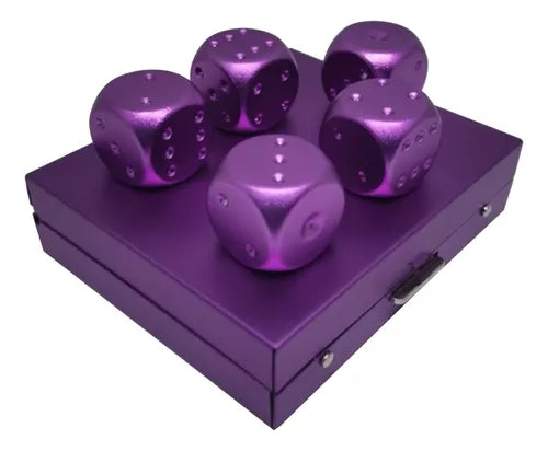 Estuche Metálico + 5 Dados D6 Metálicos en Purpura