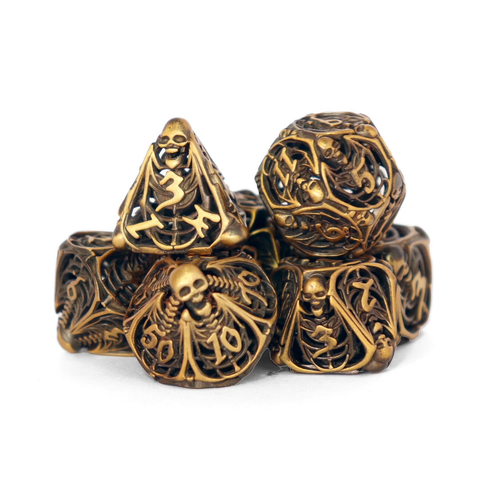 Metálicos - Filigrana de Calavera en Bronce | Dados para juegos de rol y mesa en PiedraBruja Chile