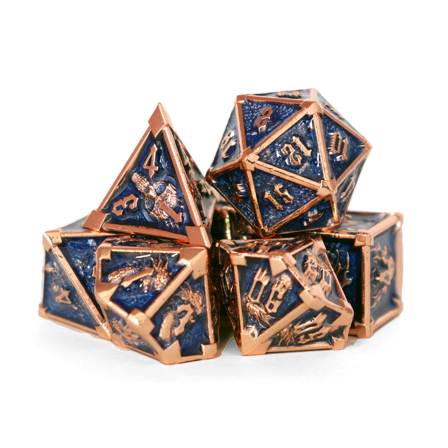 Metálico Cobre Fantasía Azul | Dados para juegos de rol y mesa en PiedraBruja Chile