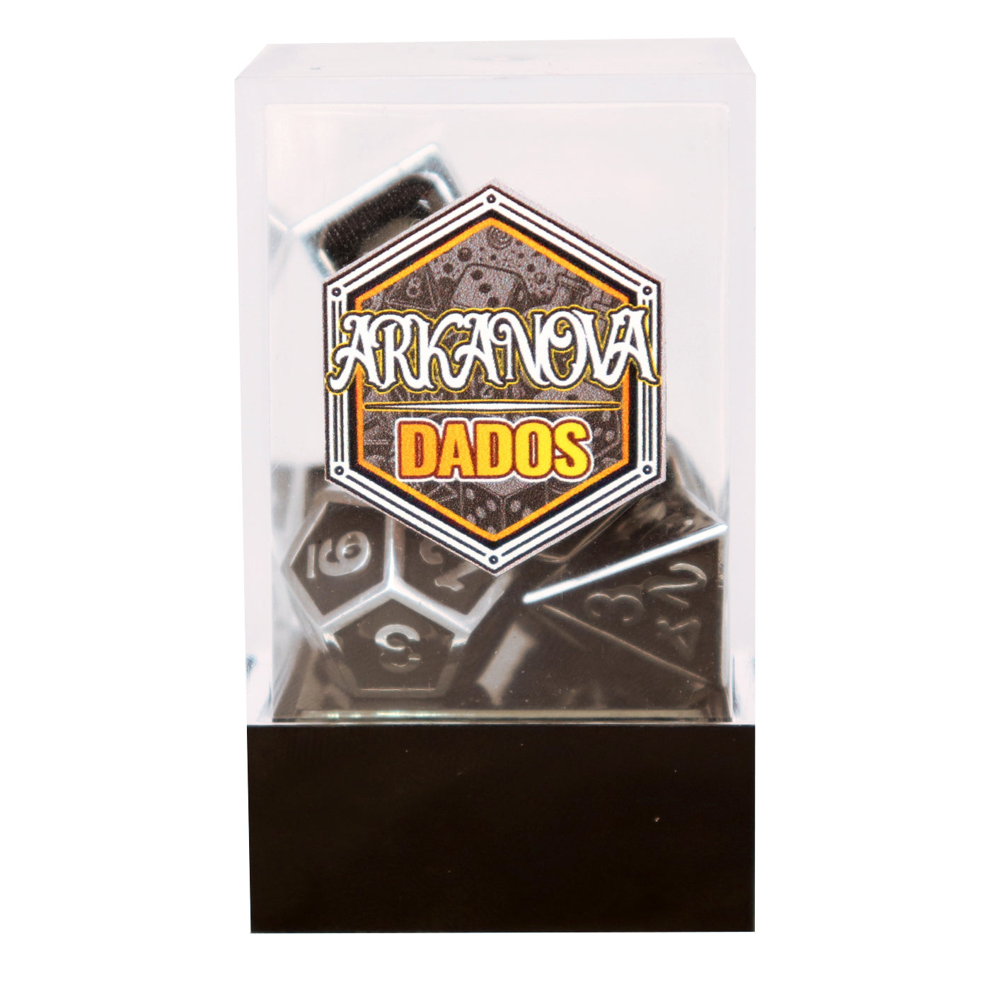 Metálico Esmaltado Negro/Plateado | Dados para juegos de rol y mesa en PiedraBruja Chile