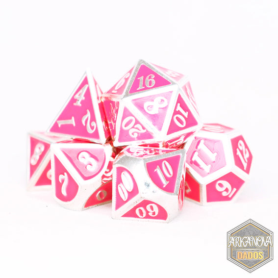 Metálico Esmaltado Rosado/Plateado | Dados para juegos de rol y mesa en PiedraBruja Chile