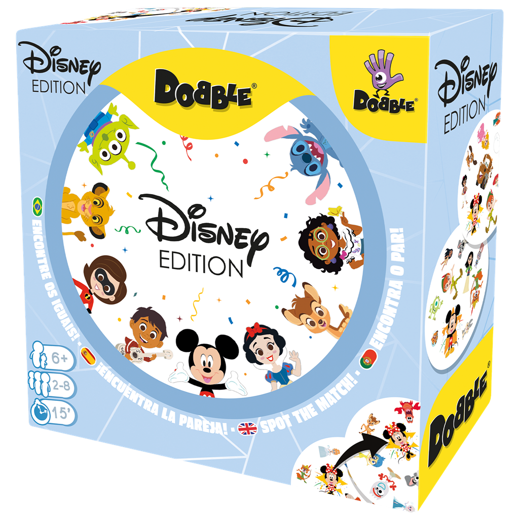 Caja del juego de mesa familiar dobble disney edition