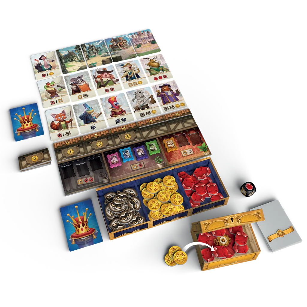 Componentes y contenido del juego de mesa For a Crown