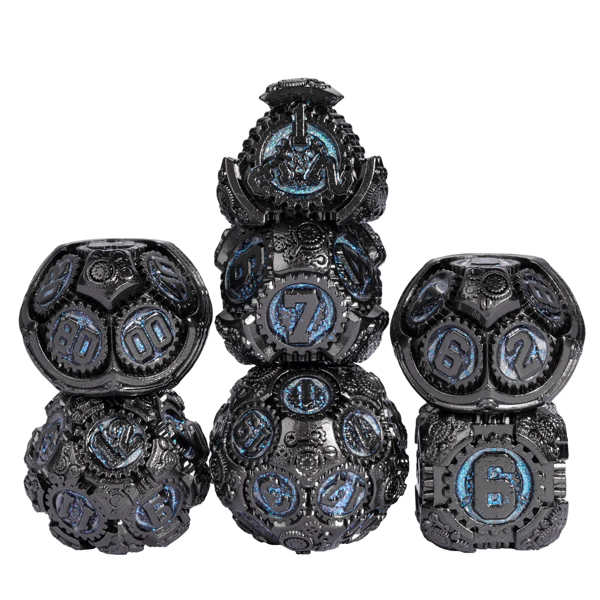 Set de Dados Metálico Gear Acero y Azul Dados de Rol Premium