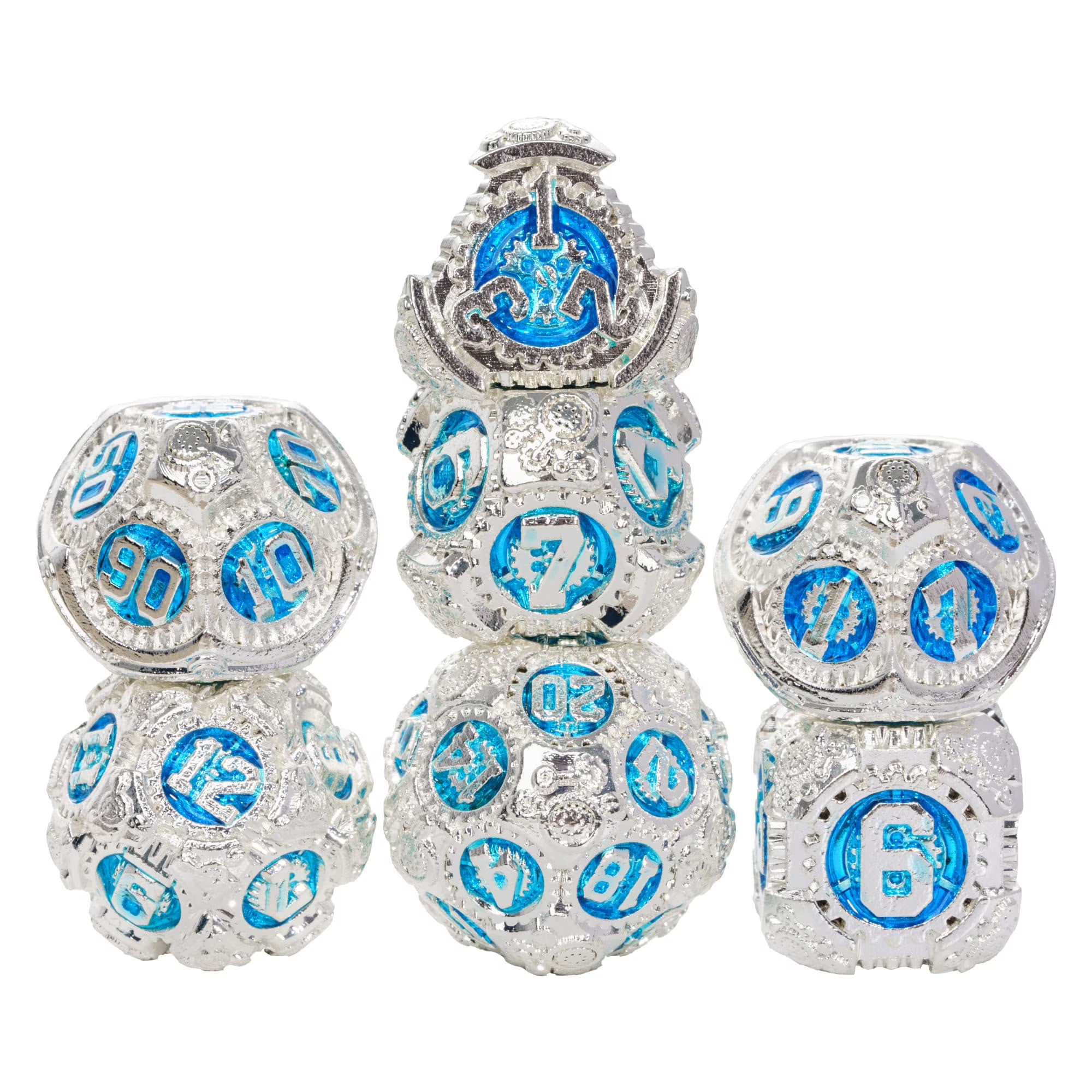 Set de Dados Metálicos Gear Silver & Blue