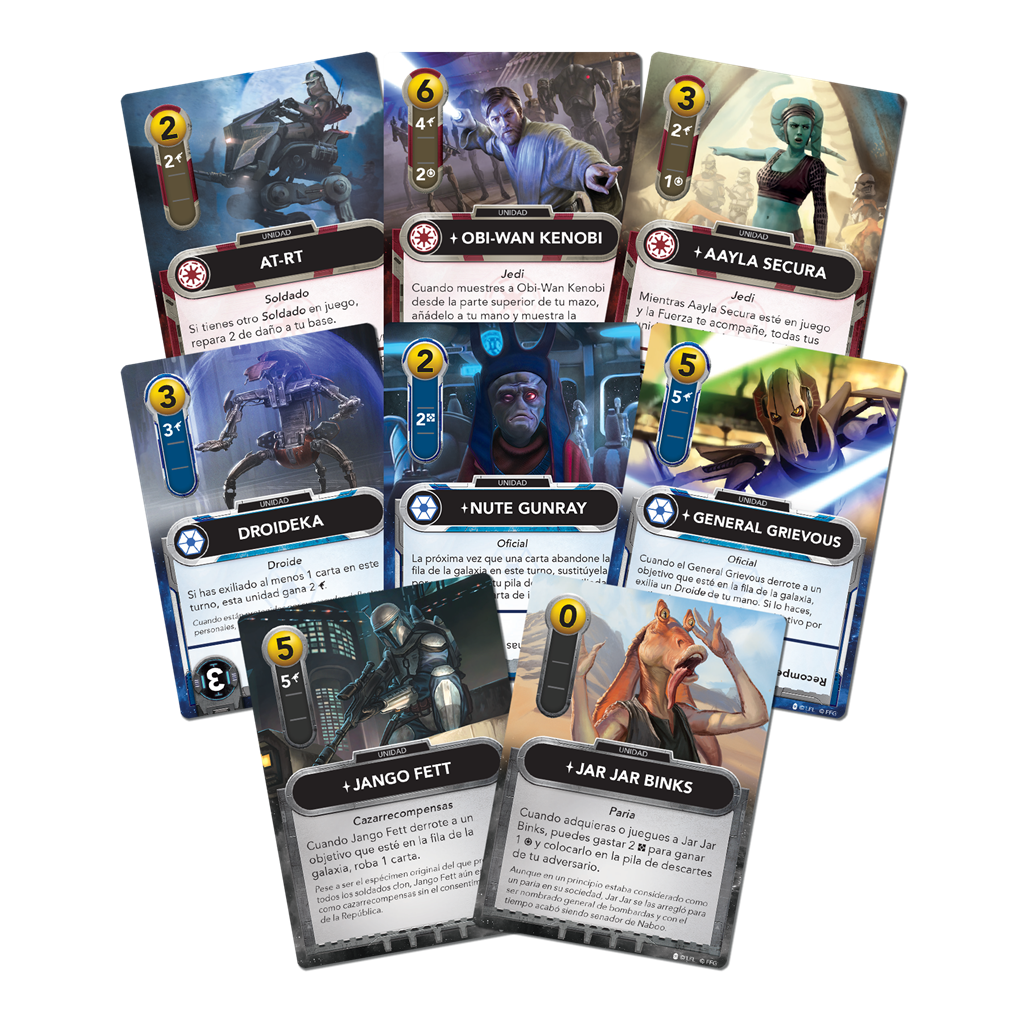 Cartas del juego de cartas de Star Wars the deckbuilding game clone wars
