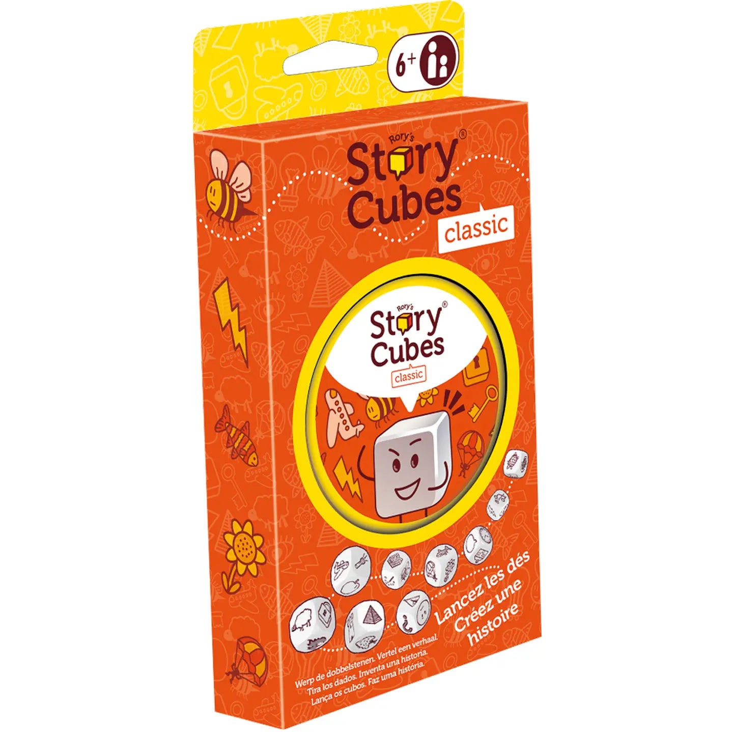 Portada y caja del juego de dados story cubes