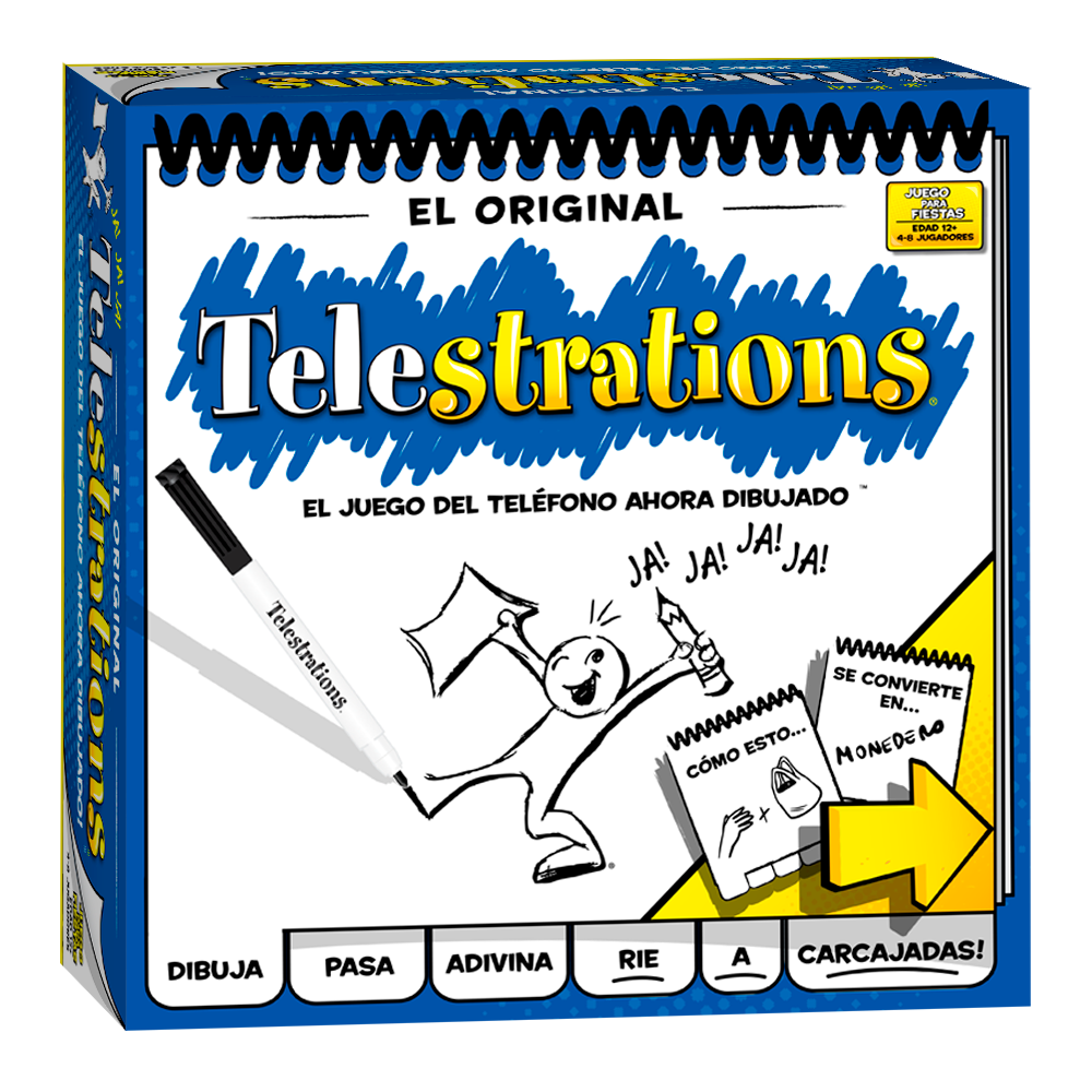 Caja y portada del juego de mesa telestrations