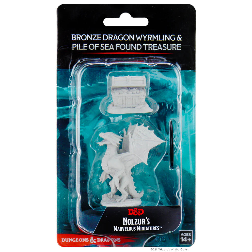 Nolzur’s Marvelous Miniatures: Unpainted Minis Wave 13 - Bronze Dragon Wyrmling & Pile of Sea found Treasure