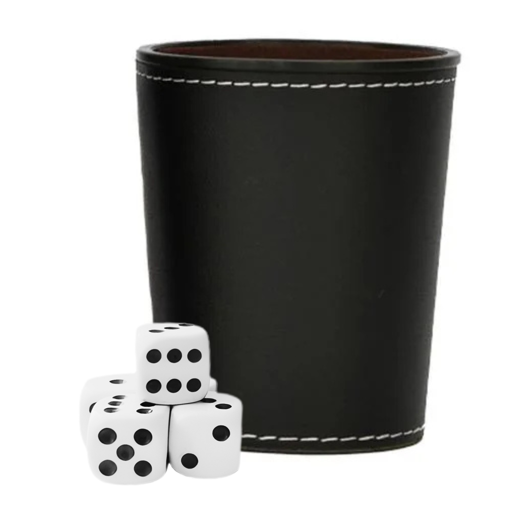 Unidad de Cacho de Cuero Negro + 5 Dados