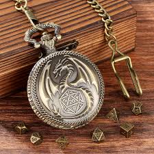 Locket Dragón + Mini Dados Metálicos - Bronce