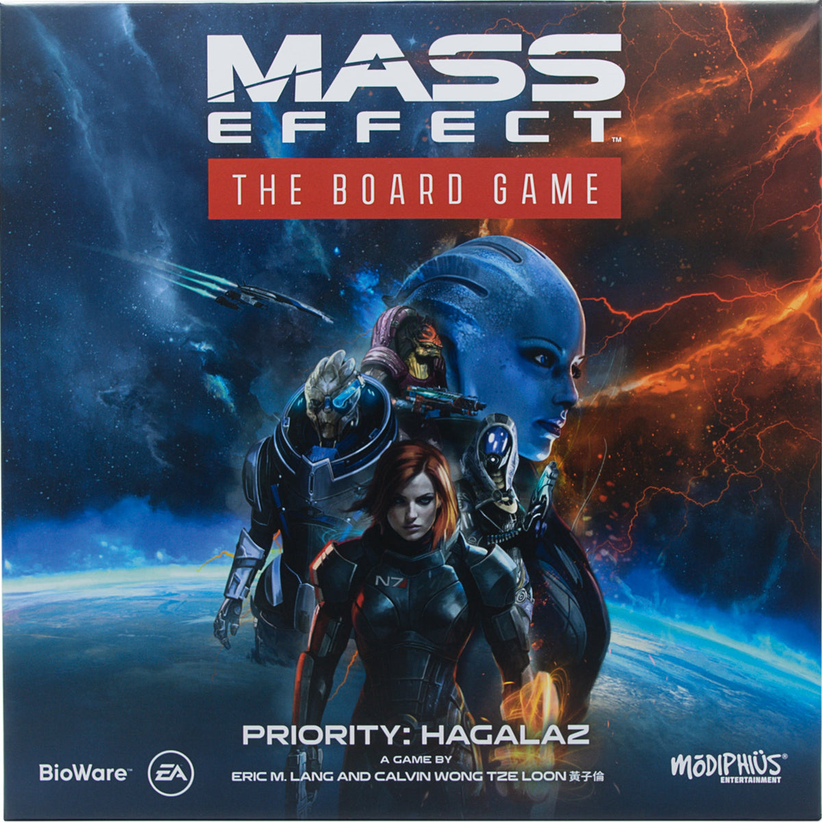 Componentes de Mass Effect: Prioridad Hagalaz: tablero de campaña, miniaturas, cartas, fichas y dados