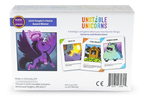 Contraportada del juego unstable unicorns