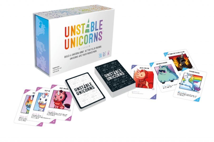 Contenido del juego de mesa y cartas Unstable Unicorns