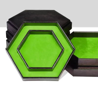 Caja/Bandeja Negra - Hexagonal Doble Fila en Verde | Dados para juegos de rol y mesa en PiedraBruja Chile