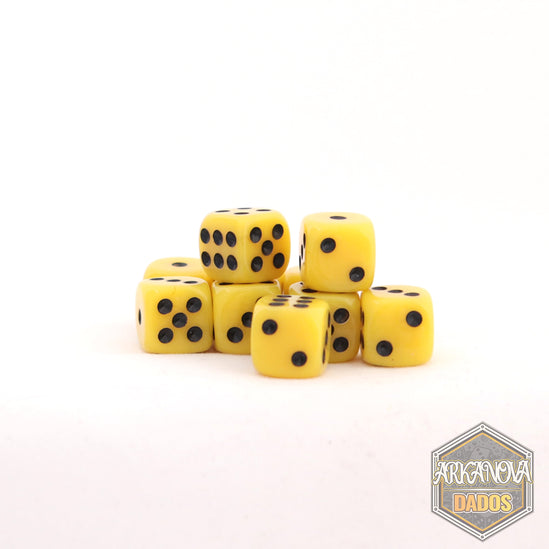 Sólido - 12mm 36 Dados Amarillo con Puntos Negros