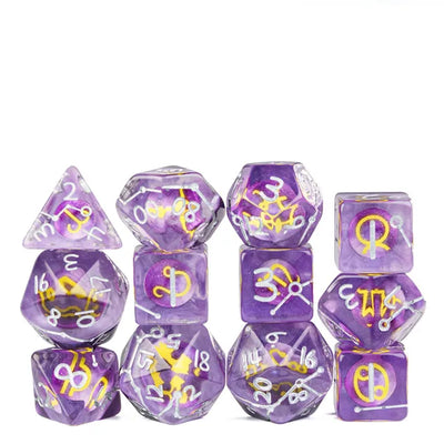 Rellenos 12 dados - Constelaciones Zodiacales Morados | Dados para juegos de rol y mesa en PiedraBruja Chile