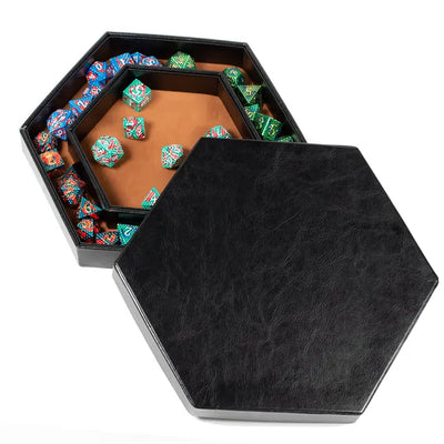 Caja/Bandeja Negra - Hexagonal Doble Fila en Cafe | Dados para juegos de rol y mesa en PiedraBruja Chile