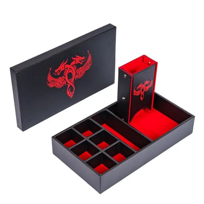 Caja de Cuero + Torre de Dados - Modular en Rojo y Negro | Dados para juegos de rol y mesa en PiedraBruja Chile