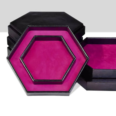 Caja/Bandeja Negra - Hexagonal Doble Fila en Rosado | Dados para juegos de rol y mesa en PiedraBruja Chile