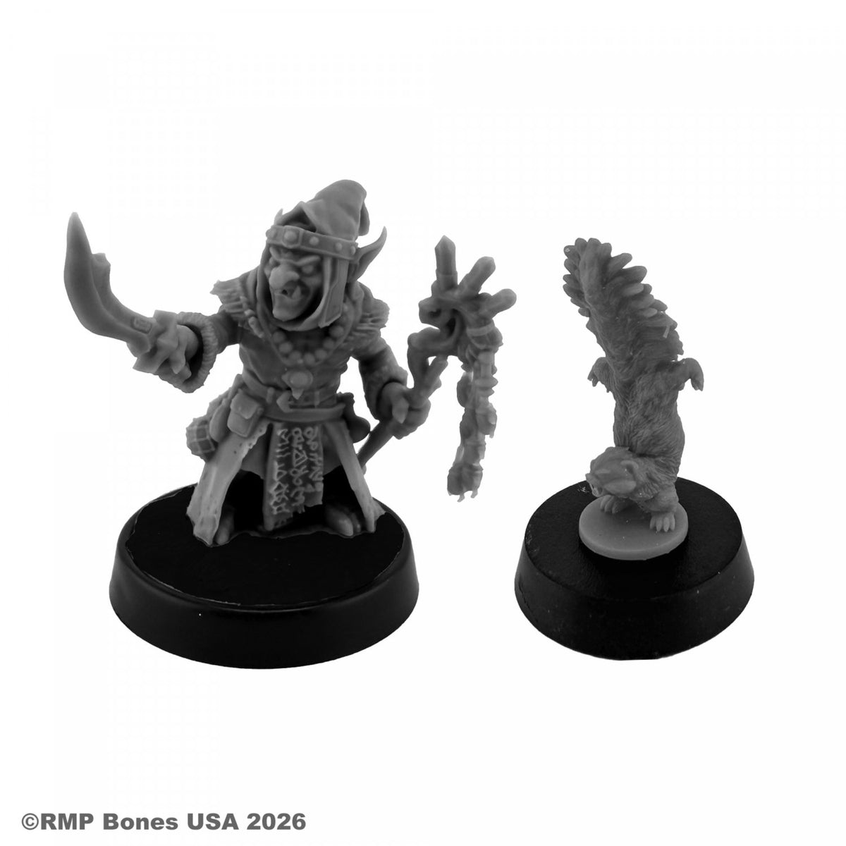 Grizzik and Stenchley miniatura Reaper Bones USA sin pintar con familiar zorrillo