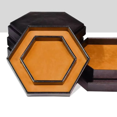 Caja/Bandeja Negra - Hexagonal Doble Fila en Cafe | Dados para juegos de rol y mesa en PiedraBruja Chile