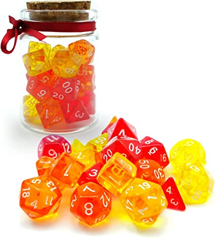 Frasco con 3  de 7 Fuego | Dados para juegos de rol y mesa en PiedraBruja Chile