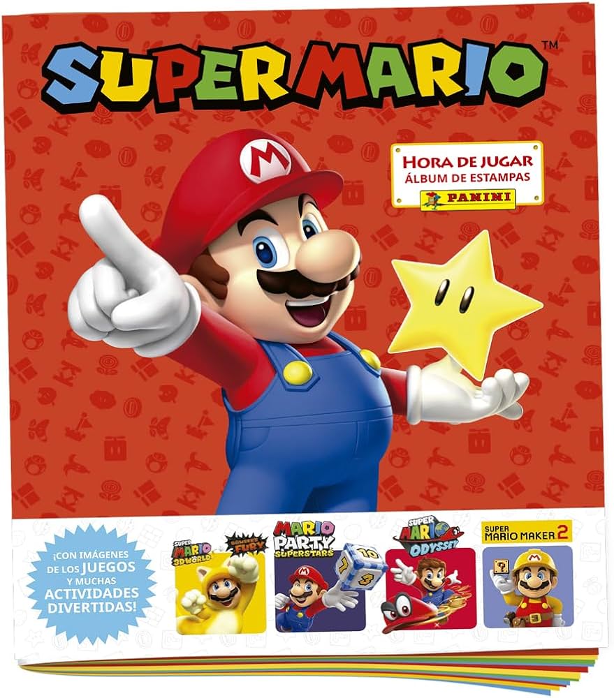 Álbum Super Mario perfecto para fans y coleccionistas. Guarda tus stickers y recuerdos de Mario Bros en un diseño oficial y divertido. ¡Disponible en PiedraBruja!