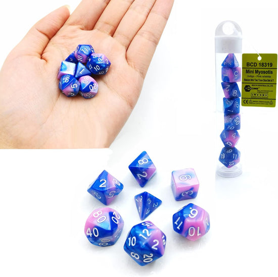 Mini Set de dados 10mm en Tubo Gemini Rosa y Azul