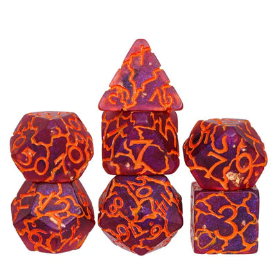 Craquelados - Púrpura y Naranja | Dados para juegos de rol y mesa en PiedraBruja Chile