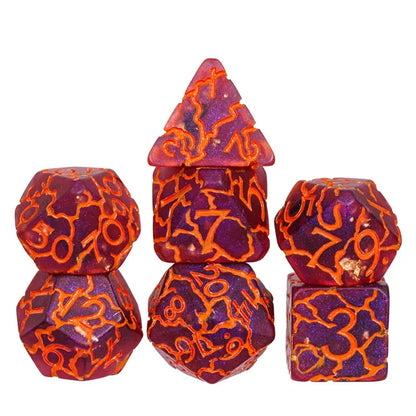 Craquelados - Púrpura y Naranja | Dados para juegos de rol y mesa en PiedraBruja Chile