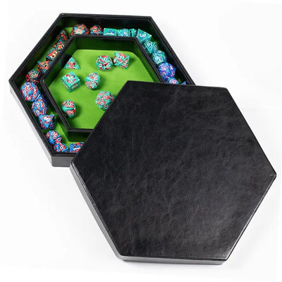 Caja/Bandeja Negra - Hexagonal Doble Fila en Verde | Dados para juegos de rol y mesa en PiedraBruja Chile