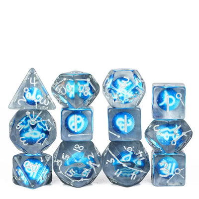 Rellenos 12 dados - Constelaciones Zodiacales Azules | Dados para juegos de rol y mesa en PiedraBruja Chile