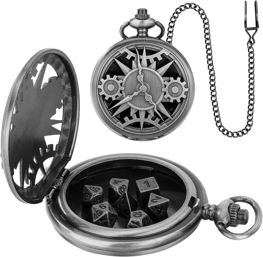 Locket Engranaje Hueco + Mini Dados Metálicos - Hierro