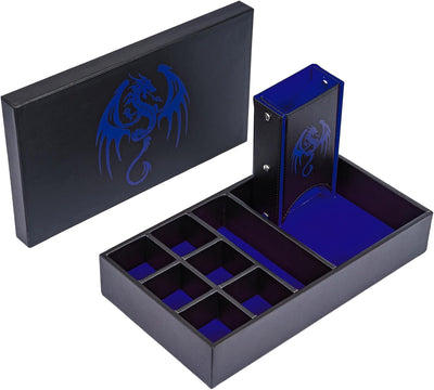 Caja de Cuero + Torre de Dados - Modular en Azul y Negro | Dados para juegos de rol y mesa en PiedraBruja Chile