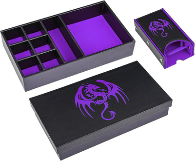 Caja de Cuero + Torre de Dados - Modular en Morado y Negro | Dados para juegos de rol y mesa en PiedraBruja Chile