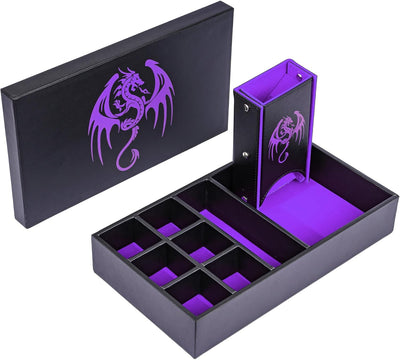 Caja de Cuero + Torre de Dados - Modular en Morado y Negro | Dados para juegos de rol y mesa en PiedraBruja Chile