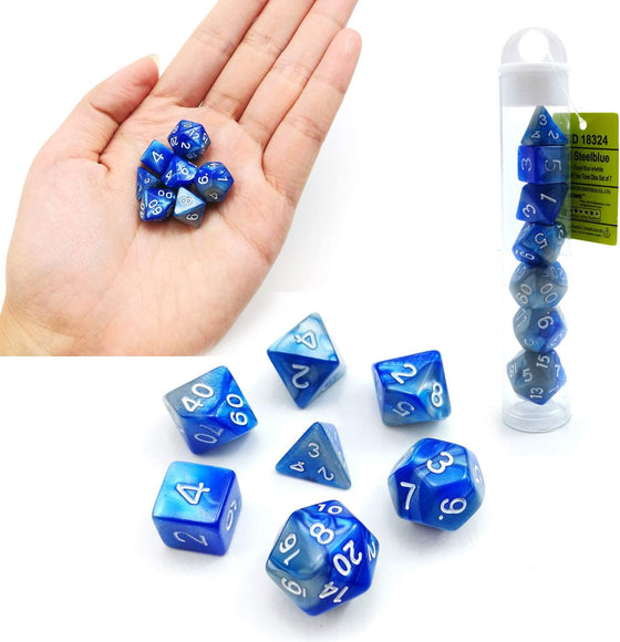 Mini Set de dados 10mm en Tubo Gemini Azul y Gris