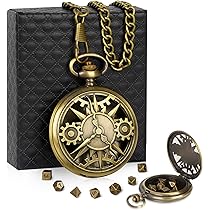 Locket Engranaje Hueco + Mini Dados Metálicos - Bronce | Dados para juegos de rol y mesa en PiedraBruja Chile