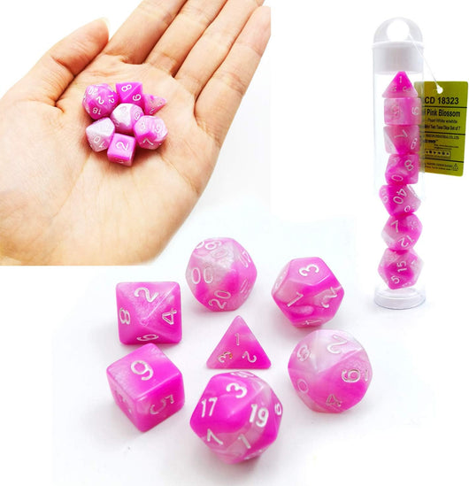 Mini Set de dados 10mm en Tubo Gemini Rosa y Blanco