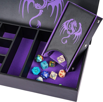 Caja de Cuero + Torre de Dados - Modular en Morado y Negro | Dados para juegos de rol y mesa en PiedraBruja Chile