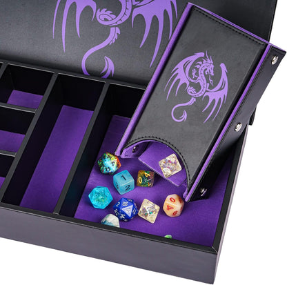 Caja de Cuero + Torre de Dados - Modular en Morado y Negro | Dados para juegos de rol y mesa en PiedraBruja Chile