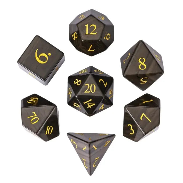 Gema Preciosa - Marmol Madera Negra | Dados para juegos de rol y mesa en PiedraBruja Chile